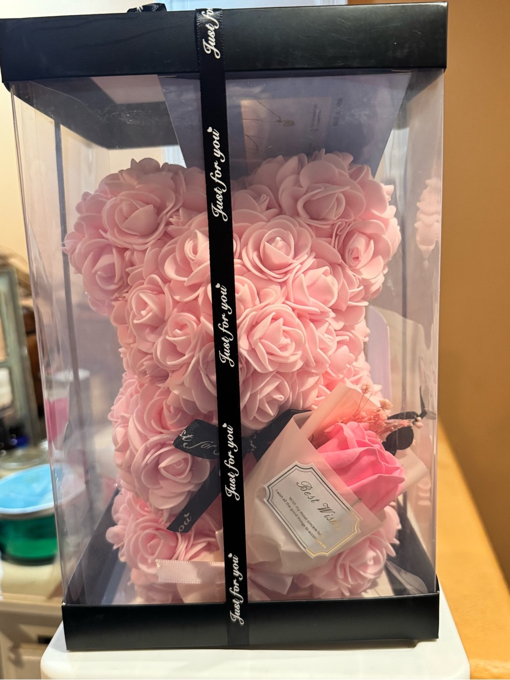 Pink Rose Foam Bear Decorative Sculpture - Home Accents